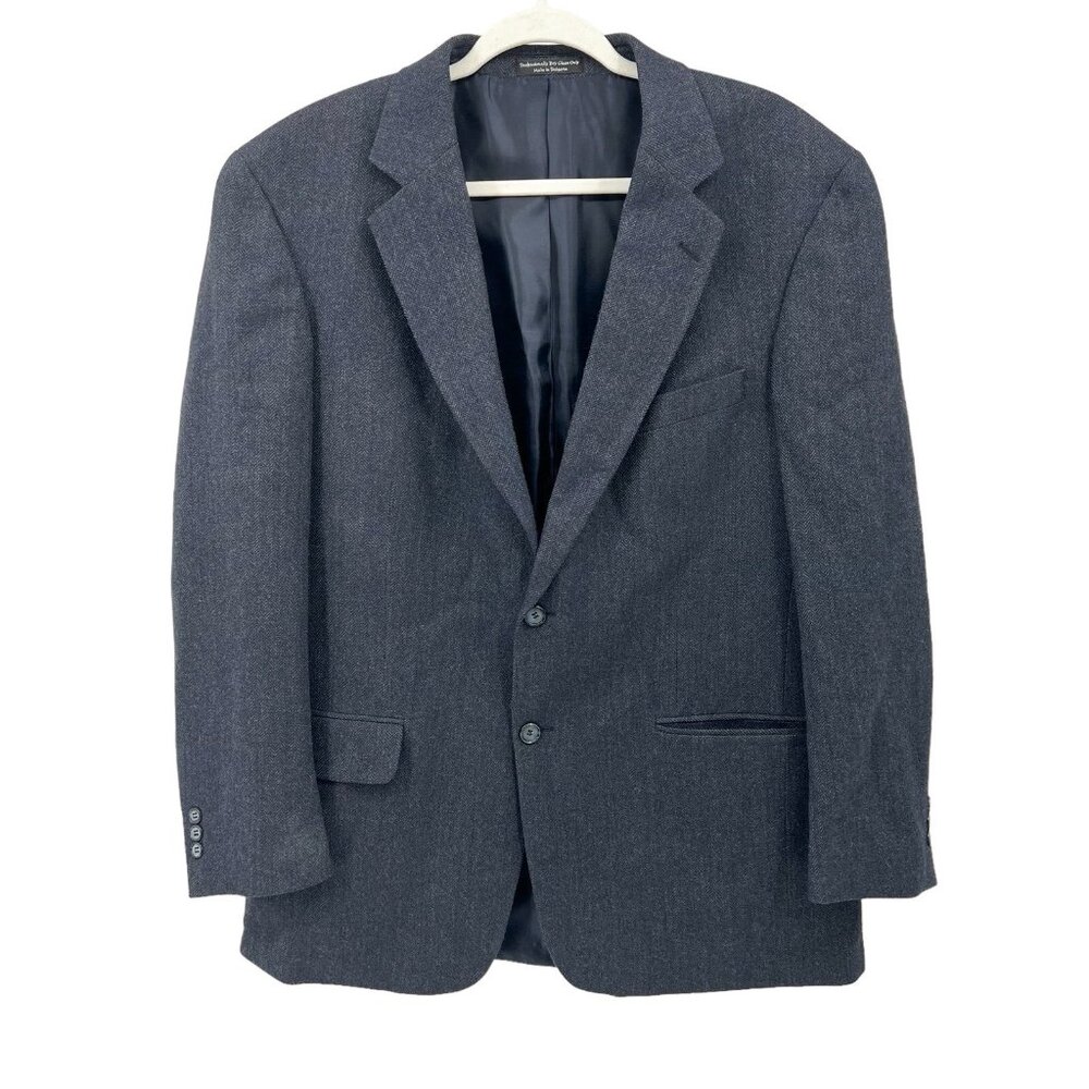 Herringbone Blazer Men's Two Button Blue Wool Jacket Sports Coat Size 42 Regular